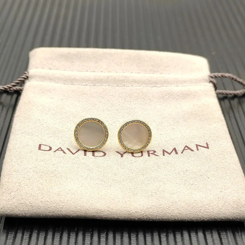 David Yurman mother-of-pearl gold round stud earrings with diamonds